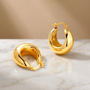 Hypoallergenic Hollow Thick Lightweight 18K Gold Plated Trendy Wedding Engagement Unisex Hoop <b>Earrings</b> - Product Image 2