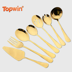 Ensemble de Couverts Classiques de Luxe en Acier Inoxydable Doré 1010 : Couteau à Beurre, Louche à Soupe, Couteau de Service, Cuillère, Fourchette – Vente en Gros - Product Image 1