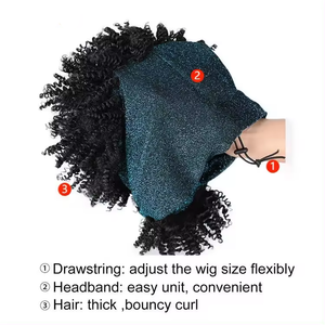 Vente en Gros Écharpe Bleue <span class=keywords><strong>Afro</strong></span> Chignon Queue de Cheval Crépus Moelleux Avec Frange Perruques <span class=keywords><strong>Pour</strong></span> Femmes Noires Synthétique Bandeau Perruques Extension de <span class=keywords><strong>Cheveux</strong></span> - Product Image 6