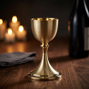 Calice à vin en laiton plaqué or, calice traditionnel pour la communion religieuse, calice pour l'Eucharistie pour l'autel de l'église - Product Image 3