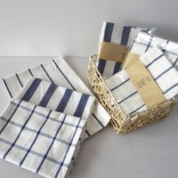 Serviettes, torchons et sets de table en coton et lin mélangés, style japonais et coréen, à rayures bleues et blanches, fournis directement par l'usine