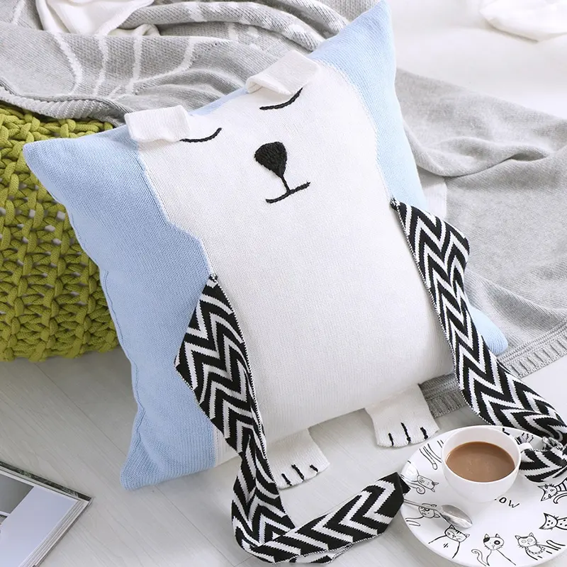 Wjx Cute Bear Doll Cartoon federa per cuscino lavorata a maglia per letto che dorme regalo per bambini