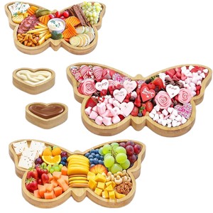 Wooden Butterfly <b>Tray</b> Heart Shape Dipping Dish Fruit Dessert Plate Creative Party Serving Decorative Natural Wood Color - Product Image 5