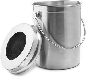 High quality Stainless Steel Compost Bin for Kitchen Countertop - 5 Litre Compost Caddy bin for Kitchen with Lid