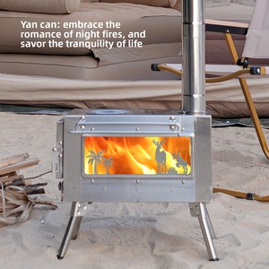 Poêle à <span class=keywords><strong>bois</strong></span> pliable portable double usage, ustensiles de cuisine en acier inoxydable pour 3 à 5 personnes, chauffage de tente de camping - Product Image 1