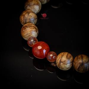 Premium Natural Agarwood Bracelet 10mm, Near-Sinking Oud Wood Round Beads, Red <b>Jade</b> Accent, Handcrafted Spiritual <b>Jewelry</b> - Product Image 4