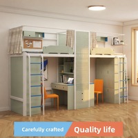 Lit superposé double en métal pour dortoir avec bureau, armoire et rideau d'intimité tout-en-un pour l'école, l'hôtel, l'appartement et l'usage commercial