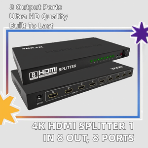 Résolution 4K 2K 1080p pour séparateur 1x8 amplificateur 8 ports 8 voies commutateur d'affichage pour TV 1 entrée 8 sorties métal noir - Product Image 2