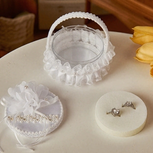 Rustikale Hochzeitsringbox für Eheversprechen, cremefarbenes Stoff-Ringkissen als Alternative, quadratische Schatulle für Braut und Bräutigam, zur Aufbewahrung und Dekoration - Product Image 2