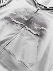 Custom 100% Cotton Oversized Vintage Acid Wash Ripped Distressed Hoodie with DTG Printing Plus Size Men Sweatshirt - Product Image 4