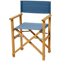 Chaise de Réalisateur Pliante Décontractée pour la Maison avec Structure en Bois Naturel et Toile Bleu Marine Lavable