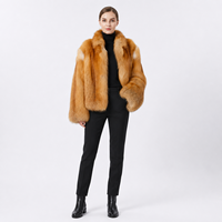 Poncho pour femme en fourrure de renard doré pleine fourrure, col montant, court, coupe-vent, teint uni, col cheminée, véritable fourrure, pour l'hiver