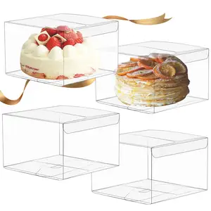 Оптовая продажа, пластиковые коробки для тортов, прозрачные коробки для упаковки тортов с двумя зернами, портативная упаковка для пирогов с заварным кремом, коробки для выпечки