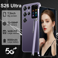 Téléphone portable intelligent S26 Ultra Android 15 5G LTE avec batterie 8000 mAh, mémoire 16 Go + 1 To, processeur double cœur, écran HD 108 MP