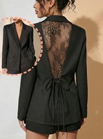 Blazer élégant pour femme en dentelle transparente avec lien à nouer à la taille, coupe ajustée, veste de costume décontractée pour le bureau, hauts formels tendance
