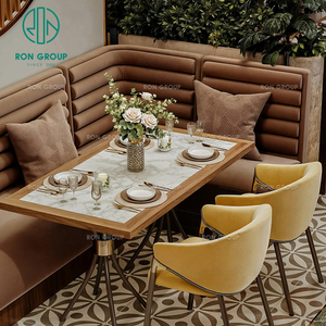 Juego <span class=keywords><strong>de</strong></span> Muebles <span class=keywords><strong>de</strong></span> Lujo Modernos <span class=keywords><strong>para</strong></span> Cafetería o Restaurante, con <span class=keywords><strong>Mesa</strong></span> Redonda <span class=keywords><strong>de</strong></span> Madera y Cuero, Asientos <span class=keywords><strong>de</strong></span> Media Luna y Sofá - Product Image 3