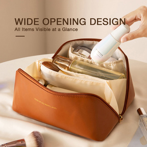 Shell Style Milky PU Leather <b>Makeup</b> Tools <b>Case</b> with Spacious Interior and Detail Pocket for Daily Cosmetics Storage Bag - Product Image 2