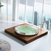 Baignoire Spa Acrylique Encastrable Autoportante Ronde avec Cascade, Hydromassage à Bulles d'Air, Lumières Colorées, Commande Informatisée, 22 Jets