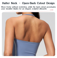 Atasan Olahraga 2-in-1 Tanpa Punggung Model Halter untuk Yoga dan Aktivitas Lainnya, Logo Kustom, Ringan, Logo Depan, Tank Top Sporty, Atasan Seksi Off-shoulder