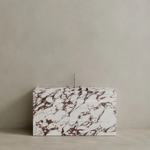 Tiroirs <span class=keywords><strong>de</strong></span> rangement compacts à un évier en marbre blanc Calacatta autoportants minimalistes pour salles <span class=keywords><strong>de</strong></span> bains d'appartements scandinaves - Product Image 3