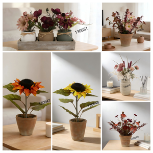 Bouquet di Crisantemi Artificiali in <span class=keywords><strong>Vaso</strong></span> di Vetro Marrone 28x35cm, <span class=keywords><strong>Fiori</strong></span> di Dalia Rosa Autunnali in <span class=keywords><strong>Vaso</strong></span> per Decorazione Casa - Product Image 5