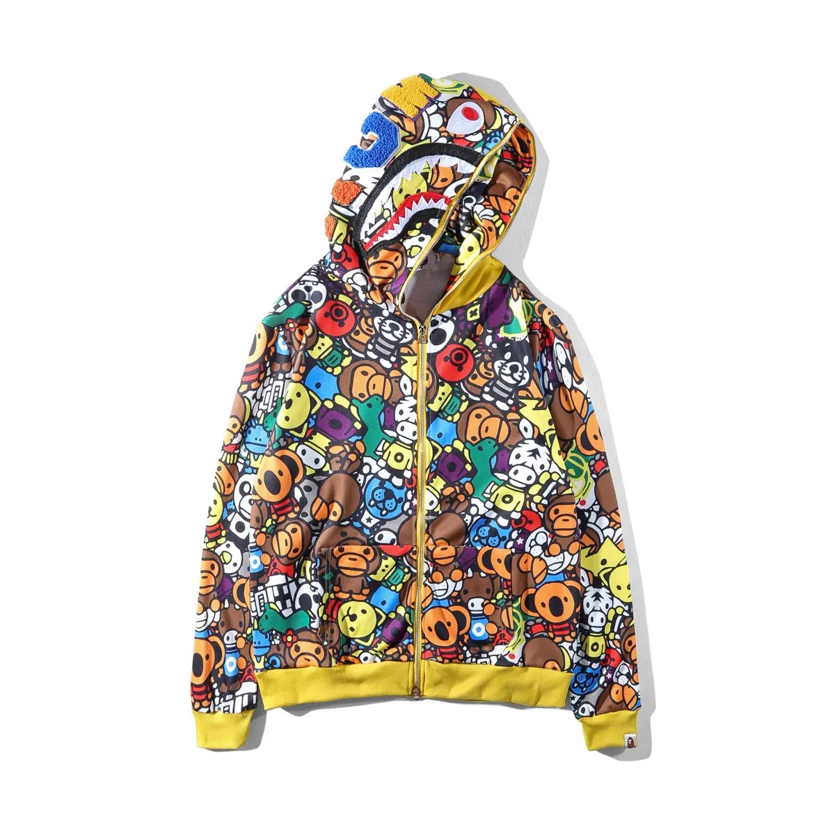 Polyester Top Quality bathing ape shark camo zip up streetwear outfit hip hop Sweatshirt men women unisex bapees hoodie