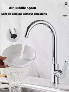 Placage en acier inoxydable robinet à courbure élevée cuisine ménage lavabo évier robinet rotatif
