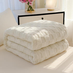 Effenkleurige super king/queen size dikke dubbelzijdige tafetta fleece fluweel heckerboard deken warme zachte multifunctionele dekens - Product Image 3
