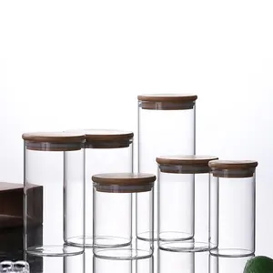 Mini couvercle en bambou rond OEM, réservoir de stockage en verre Borosilicate