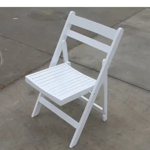 屋外ガーデンイベントパーティー用のポータブル白い木製スラットシート折りたたみ椅子