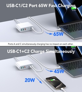 Caricabatterie per Laptop HNT GaN 185W 7 in 1 con Spina UK/US/EU/AU/JP, <span class=keywords><strong>Ricarica</strong></span> Ultra Rapida, Stazione di <span class=keywords><strong>Ricarica</strong></span> Multiporta USB con 4 Porte Type-C e 3 USB - Product Image 3