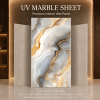 Panneau mural en PVC haute brillance MORLENX, imitation marbre veiné gris et blanc, pour projets hôteliers de luxe