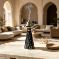 Ornement de table Majlis arabe, brûleur d'encens en marbre Bakhoor avec couvercle en métal gravé, Oud Mubkhar pour la décoration de la maison, cadeau pour le Ramadan et l'Aïd
