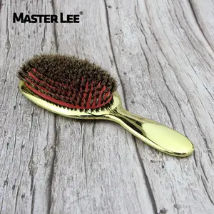 Luxury Electroplating Gold Finish Scalp Massage Brush Boar Bristle Comb Oval Anti-static Detangling Hair Brush