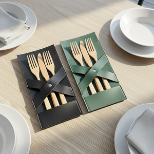 Porte-<span class=keywords><strong>couverts</strong></span> vintage, organiseur d'ustensiles portable, étui en cuir PU pour <span class=keywords><strong>couverts</strong></span>, pour une table de restaurant élégante - Product Image 6