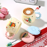 Ensemble de tasses en céramique pour couple de Noël, design Père Noël et rennes, tasses isothermes avec couvercle, cuillère, boîte cadeau