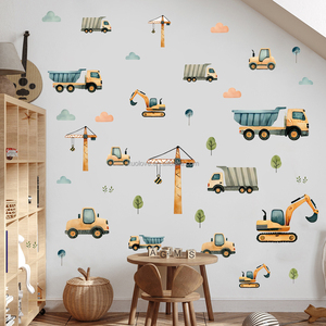 Escavatore giocattolo ingegneria cartoni animati adesivi da parete camera del ragazzo decorazione scuola materna PVC carta da parati autoadesivi - Product Image 1