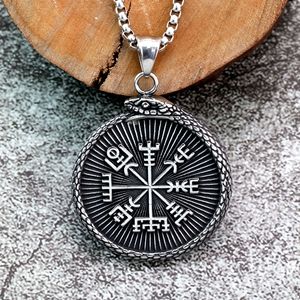 Collar con Colgante de Brújula Vikinga Vegvisir de Doble Cara de Acero, Valknut, Ouroboros, Serpiente, Nudo Triangular, Runa Nórdica, Accesorios de Tela para Hombre - Product Image 4