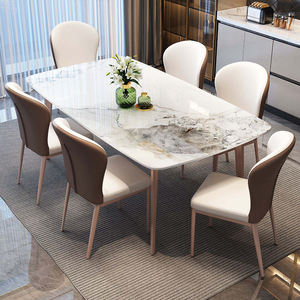 Ensemble de table à manger moderne en marbre durable, <span class=keywords><strong>6</strong></span> places, carrée, écologique, pour appartement et villas familiales occidentales - Product Image 2