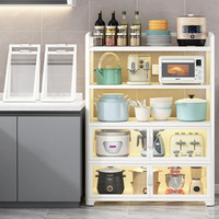 Nouvelle annonce multi-fonctionnel anti-poussière vaisselle armoire cuisine à plusieurs niveaux four à micro-ondes support de rangement avec porte en PVC