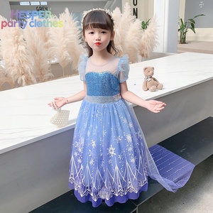 Disfraz de Princesa Elsa de HESPER para Niñas, Falda de Halloween, Disfraz de Cumpleaños Azul Marino para Niñas, Poliéster - Product Image 1