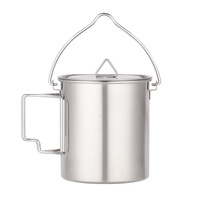 Pot en titane ultraléger portable de 750 ml avec couvercle et poignée pliable pour la cuisine en plein air, le camping et les pique-niques