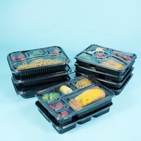 Contenants alimentaires jetables en PP noir pour bento, avec 4/5/6 compartiments, micro-ondables, pour salades et livraison à emporter