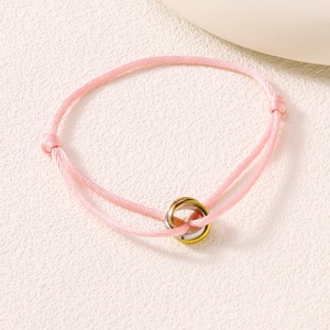 Minimalist Two-tone Interlocking Circle Adjustable Rope Colorful Stainless Steel 3 Rings Satin <b>Bracelet</b> - Product Image 6