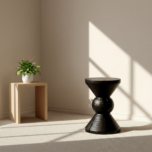Nordic Modern Solid Wood Console Table Carbonized Black Corner Log Stump Side Table Flower Stand Base Ornaments for Living Room