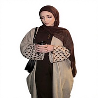 Abaya Modeste pour Femmes Musulmanes, Robe de l'Aïd et du Ramadan, en Crêpe Brodé, Kefiyyeh Palestine, Soie de Dubaï, Manches Longues, Infroissable, Haute Qualité