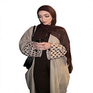 Turkey <b>EID</b> Ramadan Modest Abaya Muslim Women <b>Dress</b> Embroidery Crepe Palestine Kefiyyeh Dubai Silk <b>Long</b> Sleeve Anti-Wrinkle - Product Image 1