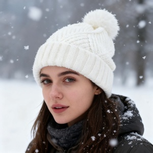 여성용 맞춤 로고 모자 100% 아크릴 니트 비니 여성 겨울용 따뜻한 니트 스컬 캡 맞춤 제작 가능 - Product Image 3