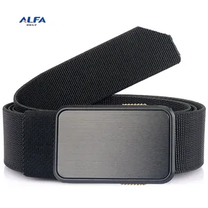 Alfa No Hole Men's Belt Custom Logo Stretch Nylon Belt Magnetic Metal Aluminum Buckle Elastic Web Belt