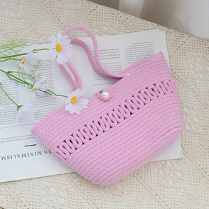 Fashionable hollowed-out 2026 summer handbag, cotton rope woven bag, women's straw tote bag, mobile phone coin purse and <b>key</b> - Product Image 2